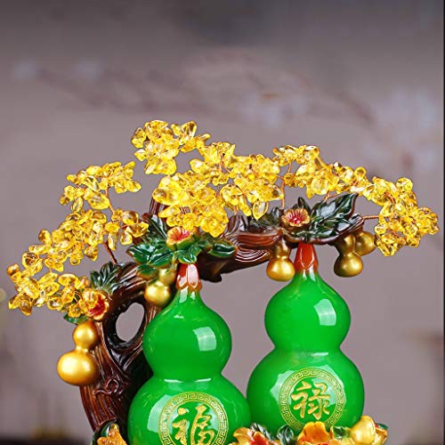 Ornamento de Escritorio Crystal Tree Calabaza suerte fortuna árbol del dinero hecho a mano ilustraciones Bonsai estilo de decoración for la suerte y la riqueza del estreno de regalo (amarillo) artesan