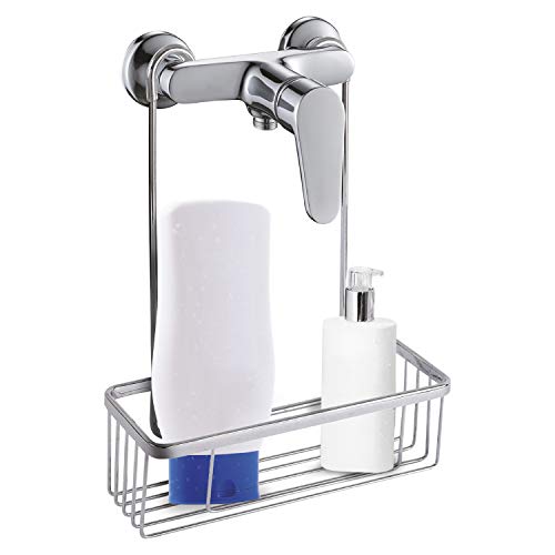 ORYX Cestillo De Baño para Colgar De Acero Cromado En Griferia, Gifros, Duchas, Bañeras, Color INOX 30x12x38 (Alt) Cm. Sin Agujeros.