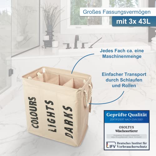 osoltus - Cesto para la ropa sucia con 3 ruedas, color arena