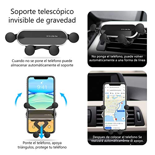 Ossky Soporte Móvil Coche, Universal Soporte Móvil Coche ventilacion Gravedad, Porta Movil Coche para Rejillas del Aire de Coche para iPhone, Samsung, Huawei, etc. de 4.7 a 6.5Pulgadas (Negro-Plata)