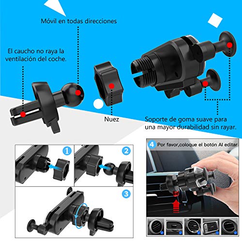 Ossky Soporte Móvil Coche, Universal Soporte Móvil Coche ventilacion Gravedad, Porta Movil Coche para Rejillas del Aire de Coche para iPhone, Samsung, Huawei, etc. de 4.7 a 6.5Pulgadas (Negro-Plata)