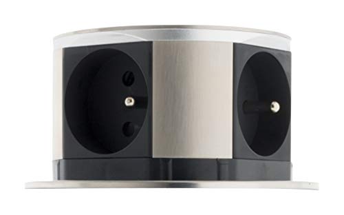 Otio – Bloque Escamoteables Compact 16 A 3 Enchufe 2P + T + 2 x USB – acabado en acero inoxidable