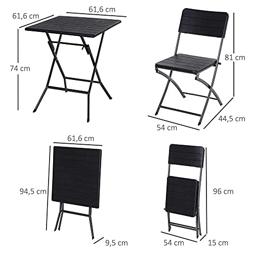 Outsunny 3 Piezas de Mesa y Sillas de Café Plegable para Exterior Conjunto de Muebles Comedor para Jardín Balcón Moderno Fácil de Guardar