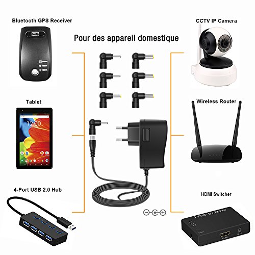 Outtag Adaptador AC DC Cargador Universal de 15W 5V 3A Fuente de alimentación con 8 Conectores para Router Bluetooth Altavoces Kindle Cámaras Radio LED DVD Interruptor Consolas de Juegos