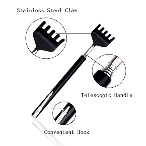OWUDE Escáner Trasero Extensible Portátil, Scratcher Scratcher Tetractable Bear Garra Metal Hand Massager Tool Pack de 2 (Negro + Púrpura) (Style 1)