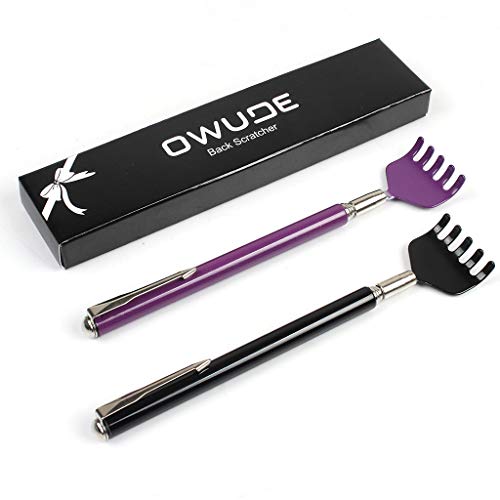 OWUDE Escáner Trasero Extensible Portátil, Scratcher Scratcher Tetractable Bear Garra Metal Hand Massager Tool Pack de 2 (Negro + Púrpura) (Style 1)