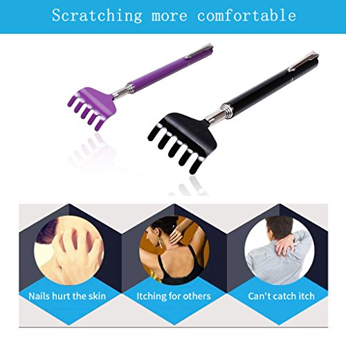 OWUDE Escáner Trasero Extensible Portátil, Scratcher Scratcher Tetractable Bear Garra Metal Hand Massager Tool Pack de 2 (Negro + Púrpura) (Style 1)