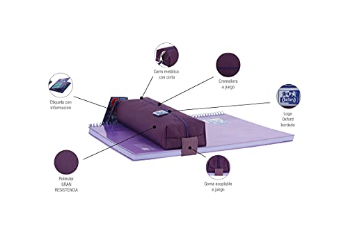 Oxford - Estuche Rectangular, kangoo con goma, 22 cm, color morado
