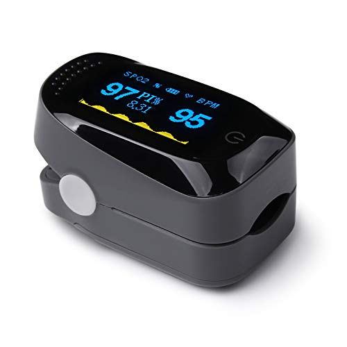 Oximetro Dedo Profesional de Pulso, Pantalla LED Saturación de Oxígeno en Sangre Índice de Perfusión Monitor de Frecuencia Cardíaca y Sueño