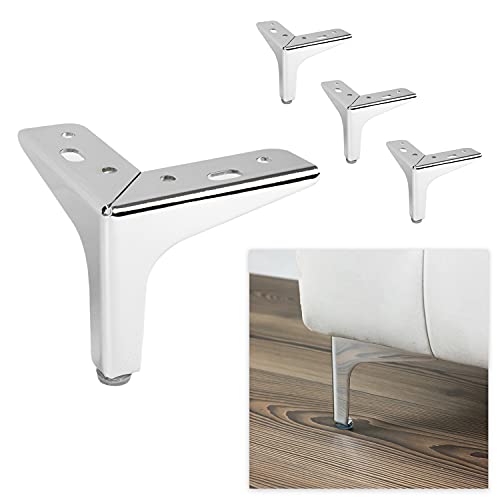 P17 Modelo Siena | Juego de 4 patas + 16 tornillos | Cromo pulido | Altura 10 cm | Patas para sofás, muebles, armarios, sillones | Patas de metal para muebles de diseño moderno y elegante |