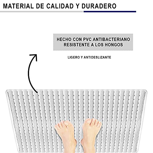 Pack 2 Alfombra bañera Antideslizante y Resistente de 68 x 37 cm. Esterilla de Tina sin BPA Antibacterial. Alfombrilla de Ducha Resistente al Moho y Lavable a Maquina. (Blanco)
