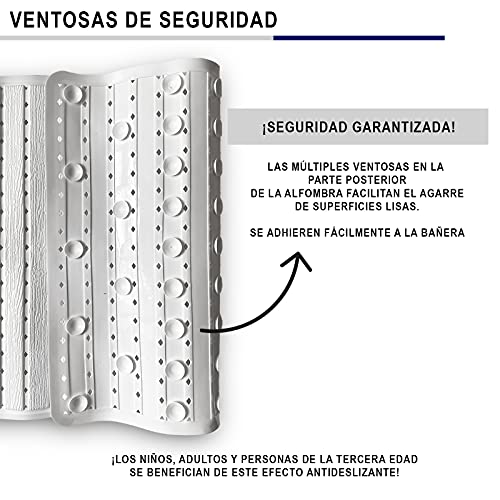 Pack 2 Alfombra bañera Antideslizante y Resistente de 68 x 37 cm. Esterilla de Tina sin BPA Antibacterial. Alfombrilla de Ducha Resistente al Moho y Lavable a Maquina. (Blanco)