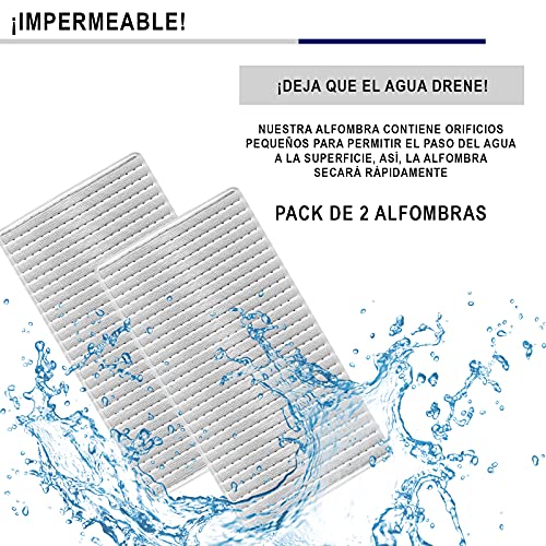 Pack 2 Alfombra bañera Antideslizante y Resistente de 68 x 37 cm. Esterilla de Tina sin BPA Antibacterial. Alfombrilla de Ducha Resistente al Moho y Lavable a Maquina. (Blanco)