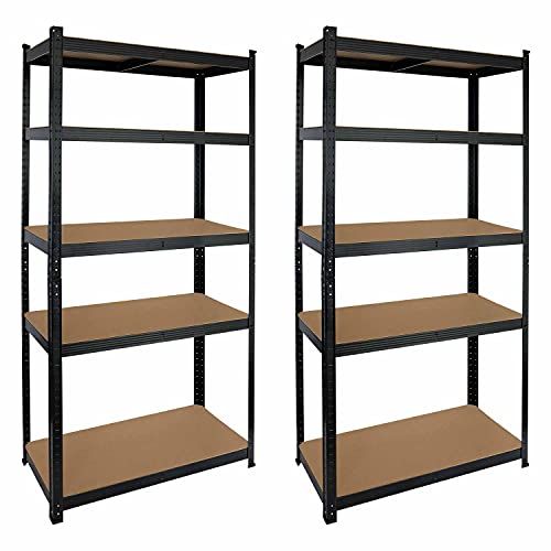 Pack 2 Estanterías Modulares Negras con 5 Baldas Ajustables | GH91 | Estantería Uso Profesional o Doméstico | Dimensiones 180x90x40cm | Aguanta hasta 875 Kg | Garantía 2 Años