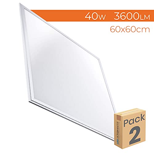 Pack 2x Luminaria Panel LED 60x60 cm, 40W Ultrafino. Color Blanco Frio (6500K). Idoneo Techo Modular. 3600 Lumenes.