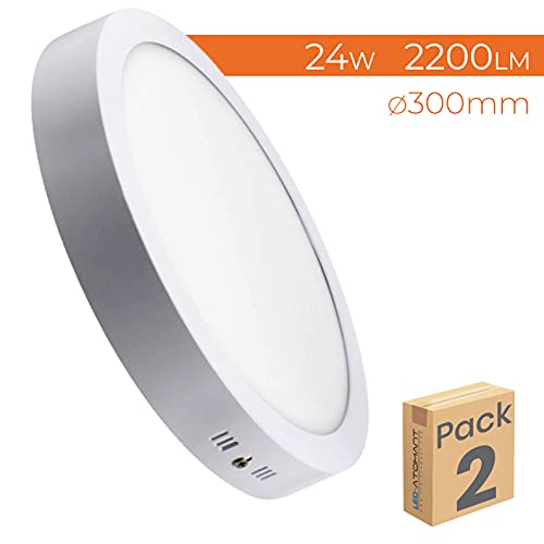 Pack 2x Plafon LED Redondo superficie 24w. Color Blanco Frío (6500K). 2200 lumenes. Diámetro 300mm.