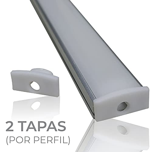 Pack 5x Perfil de Aluminio para Tira LED con Tapa Translucida. Tapones de los Extremos y clips de montaje Incluidos. Canaleta LED.