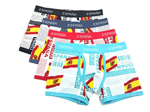 Pack de 4 - Calzoncillos Boxer algodón Goma elástica Bandera de España (Pack B, M)