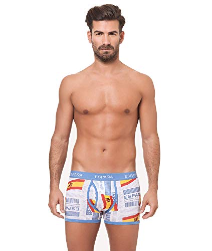 Pack de 4 - Calzoncillos Boxer algodón Goma elástica Bandera de España (Pack B, M)