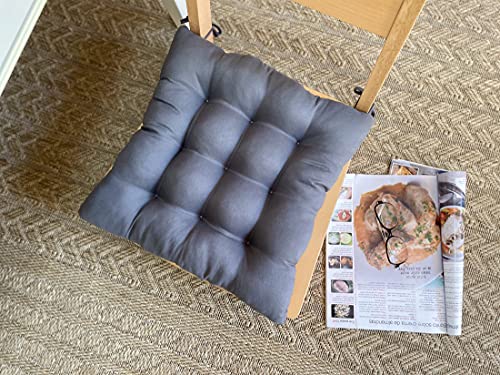 Pack de 6 Cojines para Sillas de Exterior e Interior Reversibles 40 x 40 x 7 cm, con Correas de Sujeción (Gris)