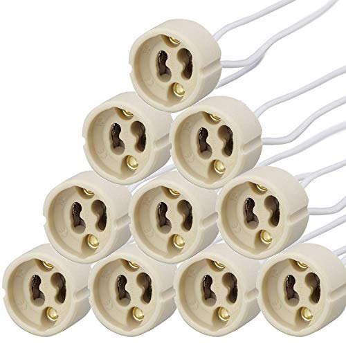 PACK Portalámparas casquillos GU10 para bombillas halogenas hasta 100W y bombilla led, zócalo de cerámica con cable de silicona 150mm de alta resistencia. Socket Lamp Holder Silicon Wire (10)