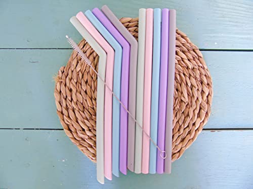 Pajitas de silicona reutilizables 10PCS, 5 pajitas de silicona rectas y 5 de forma curva. Pajitas para beber cócteles, granizados, zumos. Libres de BPA. Pajas de silicona para niños y adultos.