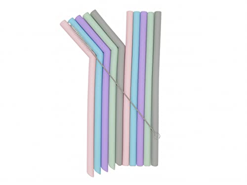 Pajitas de silicona reutilizables 10PCS, 5 pajitas de silicona rectas y 5 de forma curva. Pajitas para beber cócteles, granizados, zumos. Libres de BPA. Pajas de silicona para niños y adultos.