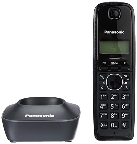 Panasonic KX-TG1612 - Teléfono Fijo inalámbrico Dúo (LCD, identificador de Llamadas, Intercomunicación, tecla de navegación, Alarma, Reloj), Color Negro y Blanco