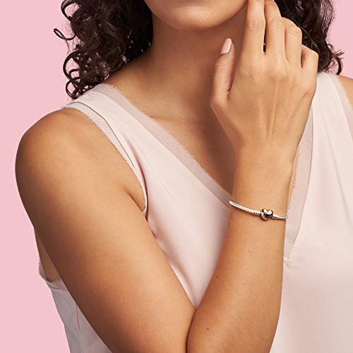 Pandora Pulsera de eslabones de serpiente con cierre de corazón con plata de ley y aleación de metal chapado en oro rosa de 14k Pandora Colección Moments, 18 cm