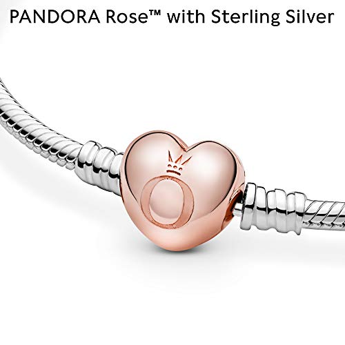 Pandora Pulsera de eslabones de serpiente con cierre de corazón con plata de ley y aleación de metal chapado en oro rosa de 14k Pandora Colección Moments, 18 cm