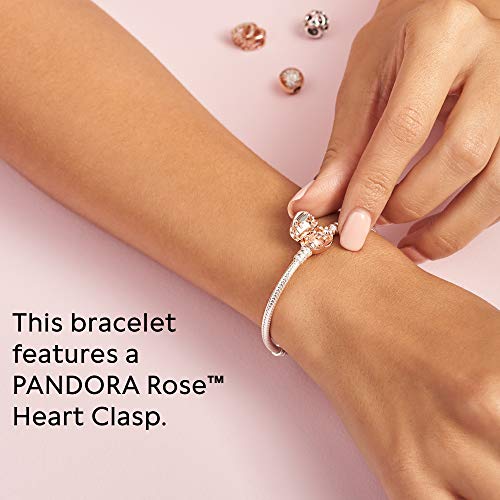 Pandora Pulsera de eslabones de serpiente con cierre de corazón con plata de ley y aleación de metal chapado en oro rosa de 14k Pandora Colección Moments, 18 cm