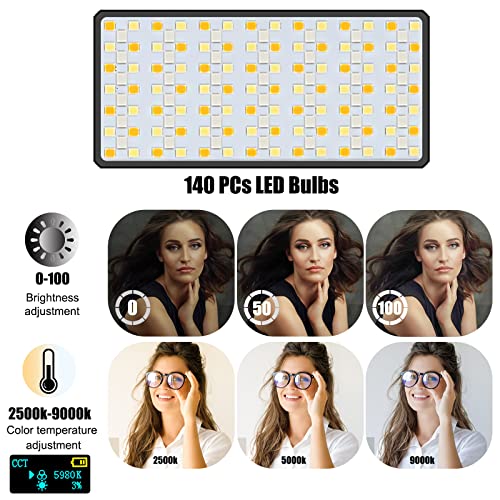 Panel LED RGB,140 LED Luz Cámara,Mini Luz Fotografía Portátil para Vlog,Transmisión en Vivo,Entrevista (3100 mAh, CRI 95+, 2500-9000 K)