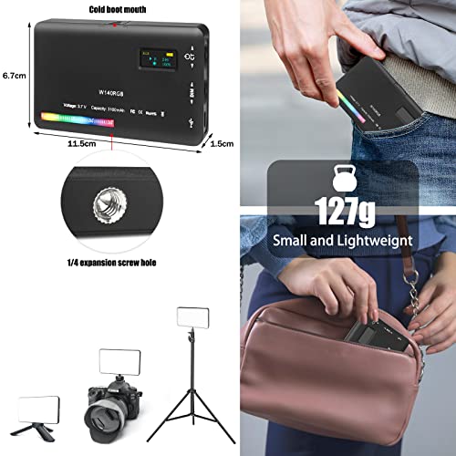 Panel LED RGB,140 LED Luz Cámara,Mini Luz Fotografía Portátil para Vlog,Transmisión en Vivo,Entrevista (3100 mAh, CRI 95+, 2500-9000 K)