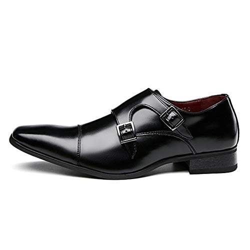 PANFU El Resbalón del Dedo del pie Cuadrado de Cuero Genuino de Doble Hebilla pulidas Estilo Oxford for los Zapatos del Vestido Formal de los Hombres de Costura Antideslizante