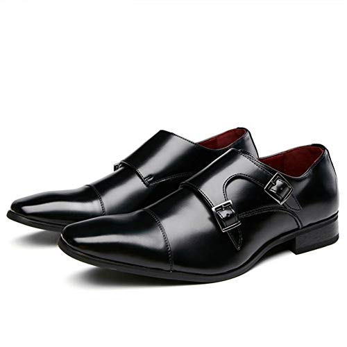 PANFU El Resbalón del Dedo del pie Cuadrado de Cuero Genuino de Doble Hebilla pulidas Estilo Oxford for los Zapatos del Vestido Formal de los Hombres de Costura Antideslizante