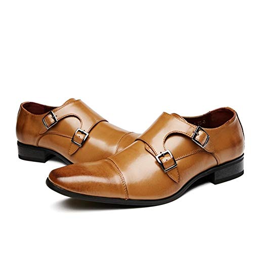 PANFU El Resbalón del Dedo del pie Cuadrado de Cuero Genuino de Doble Hebilla pulidas Estilo Oxford for los Zapatos del Vestido Formal de los Hombres de Costura Antideslizante