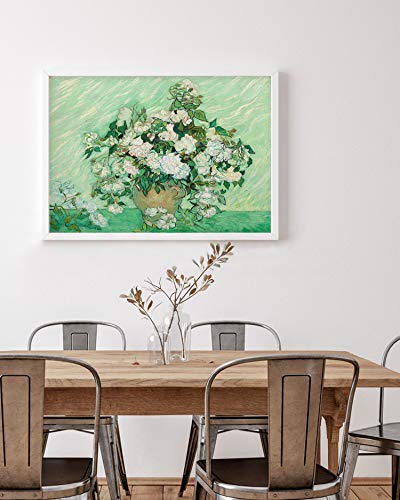 Panorama Metacrilato Enmarcado Van Gogh Rosas Horizontal 70x50 cm - Impreso en Metacrilato de 3mm Marco- Cuadros para Salón - Cuadro de Pared - Cuadro con Marco - Cuadros Modernos