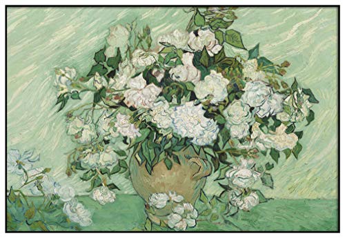 Panorama Metacrilato Enmarcado Van Gogh Rosas Horizontal 70x50 cm - Impreso en Metacrilato de 3mm Marco- Cuadros para Salón - Cuadro de Pared - Cuadro con Marco - Cuadros Modernos