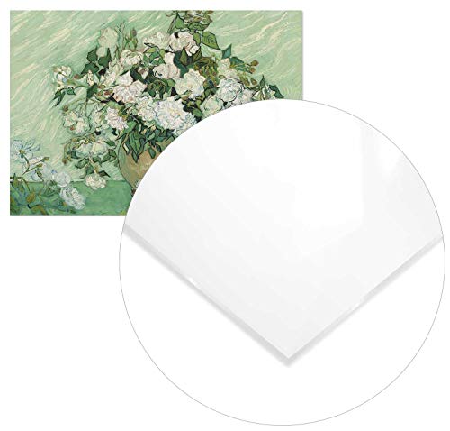 Panorama Metacrilato Enmarcado Van Gogh Rosas Horizontal 70x50 cm - Impreso en Metacrilato de 3mm Marco- Cuadros para Salón - Cuadro de Pared - Cuadro con Marco - Cuadros Modernos