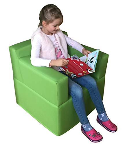 PanQube Modul 4-D-LG-STK MODENA 60 - Sillón infantil con reposabrazos y bordado (60 x 60 x 60 x 30 cm), color verde claro