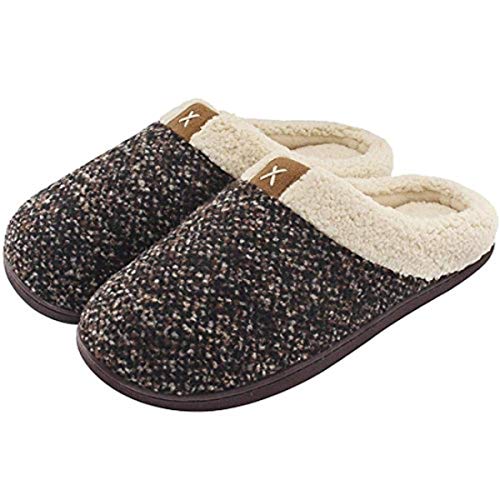Pantuflas de Invierno Felpa para Hombre Mujer,Espuma Memoria cómodas Antideslizantes para Interior Exterior Zapatillas Unisex Adulto (Brown, Numeric_40)