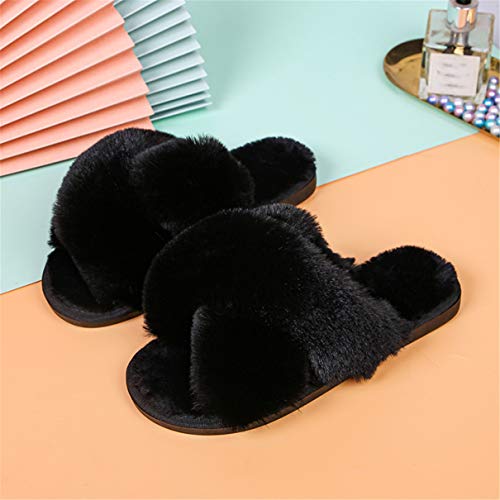 Pantuflas Soporte Arco Pantuflas Mujer Invierno casa Zapatillas mullidas Felpa Calientes Pantuflas Espuma Memoria Suave Comodo Moda Zapatos (Black, Numeric_40)
