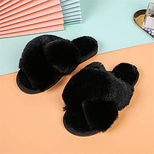 Pantuflas Soporte Arco Pantuflas Mujer Invierno casa Zapatillas mullidas Felpa Calientes Pantuflas Espuma Memoria Suave Comodo Moda Zapatos (Black, Numeric_40)