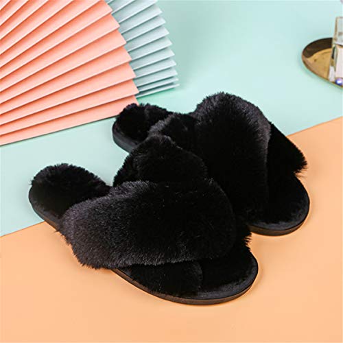 Pantuflas Soporte Arco Pantuflas Mujer Invierno casa Zapatillas mullidas Felpa Calientes Pantuflas Espuma Memoria Suave Comodo Moda Zapatos (Black, Numeric_40)