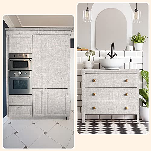 Papel Pintado de Textura de Lino Autoadhesivo Papel Pintado de Pelar Adhesivo Impermeable Retirable de Tela de Hierba Sintética para Decoración hotel Habitación Dormitorio (Beige)