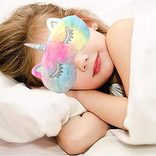 Paquete de 2 antifaces para dormir, antifaz para ojos de animales, antifaz de felpa con dibujos animados, visera transpirable de viaje para mujeres y niños