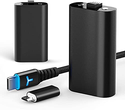 Paquete de 2 controladores de batería recargable para Xbox One y Xbox Series X|S con cable cargador USB C de 10 pies y adaptador micro USB 6amLifestyle baterías Xbox Play y kit de carga, XBOX-SB03