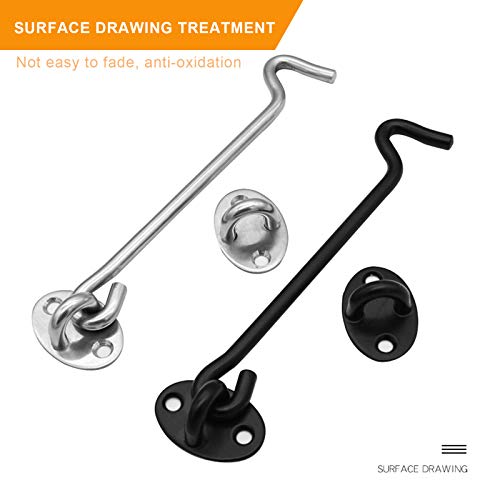 Paquete de 4 Ganchos Para Puerta Ganchos de Cabina de Acero Inoxidable Para Puerta con Tornillos y Cierre de ojo Negro para puertas de puertas de Jardín Puertas de Gabinete Ventanas Black