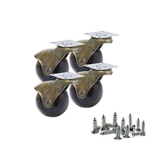 Paquete de 4, Youngine Ruedas giratorias de bolas antiguas con freno ruedas giratorias de placa giratoria con rotación de 360 ° para muebles, otomanos, sofás, gabinetes (2inch-BallCaster)