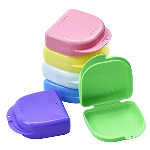 Paquete de 6 cajas de retención ortodoncia – Caja de protección bucal dental con orificios de ventilación y bisagra fuerte para almacenamiento de dentaduras dentales